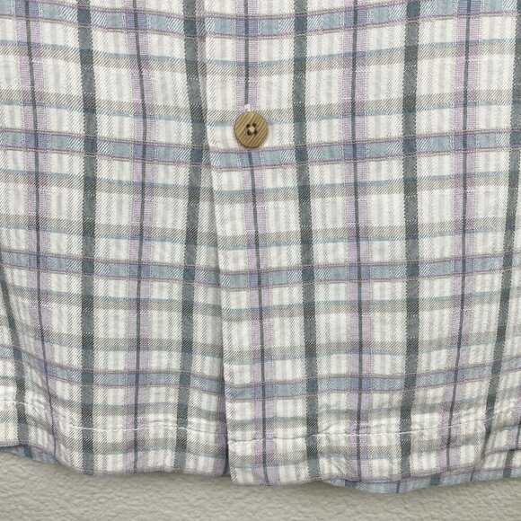 Tommy Bahama Men's Medium 100% Silk Short Sleeve Collared Shirt Plaid Cream - Picture 2 of 16